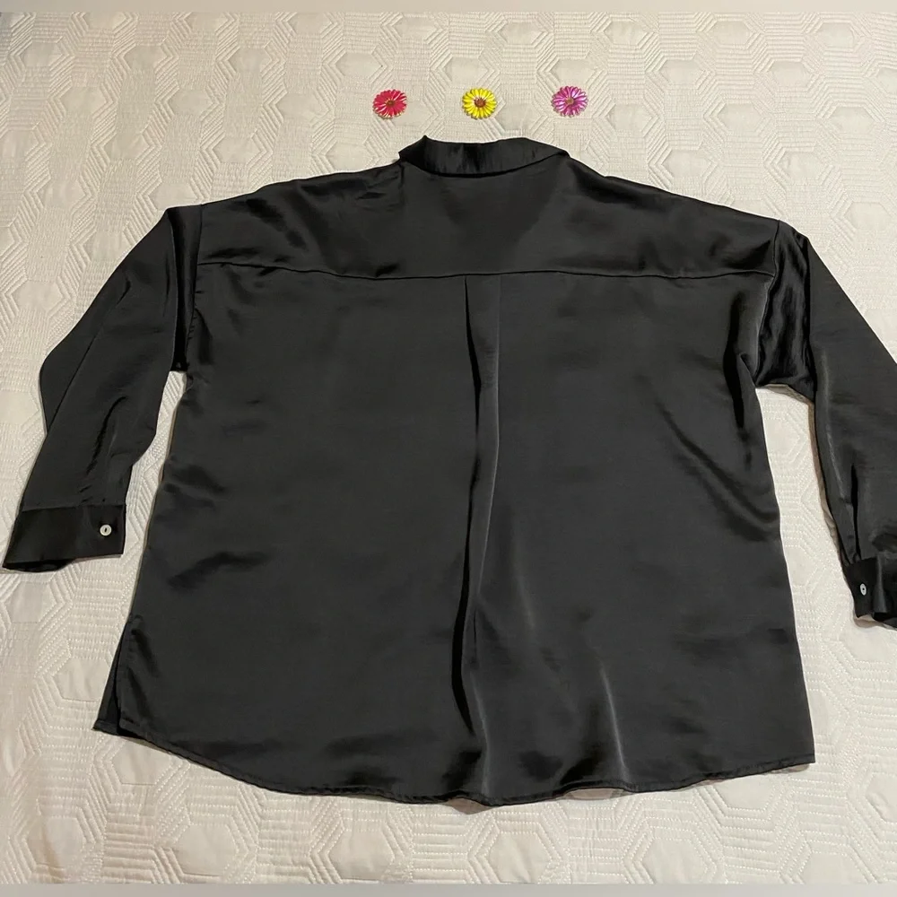 Zara Satin Black Button Down Shirt Womens Size L - Picture 2 of 10